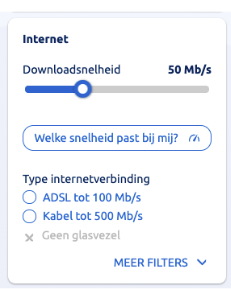 Voorbeeld postcodecheck met maximale internetsnelheid per verbinding