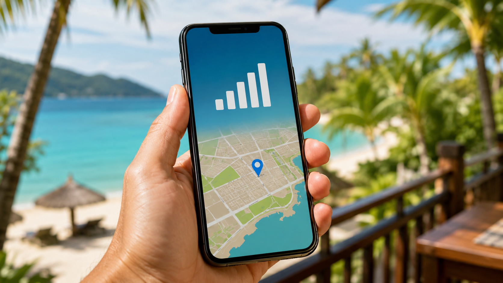 Smartphone met eSIM tijdens een vakantie in het buitenland