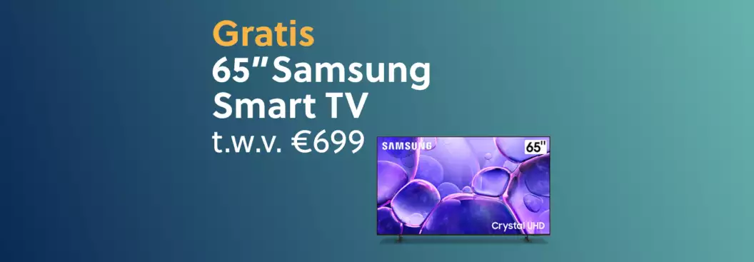 Gratis Samsung 65 inch Smart TV t.w.v. 699 euro cadeau bij Ziggo internet en tv via MeerVoordeel
