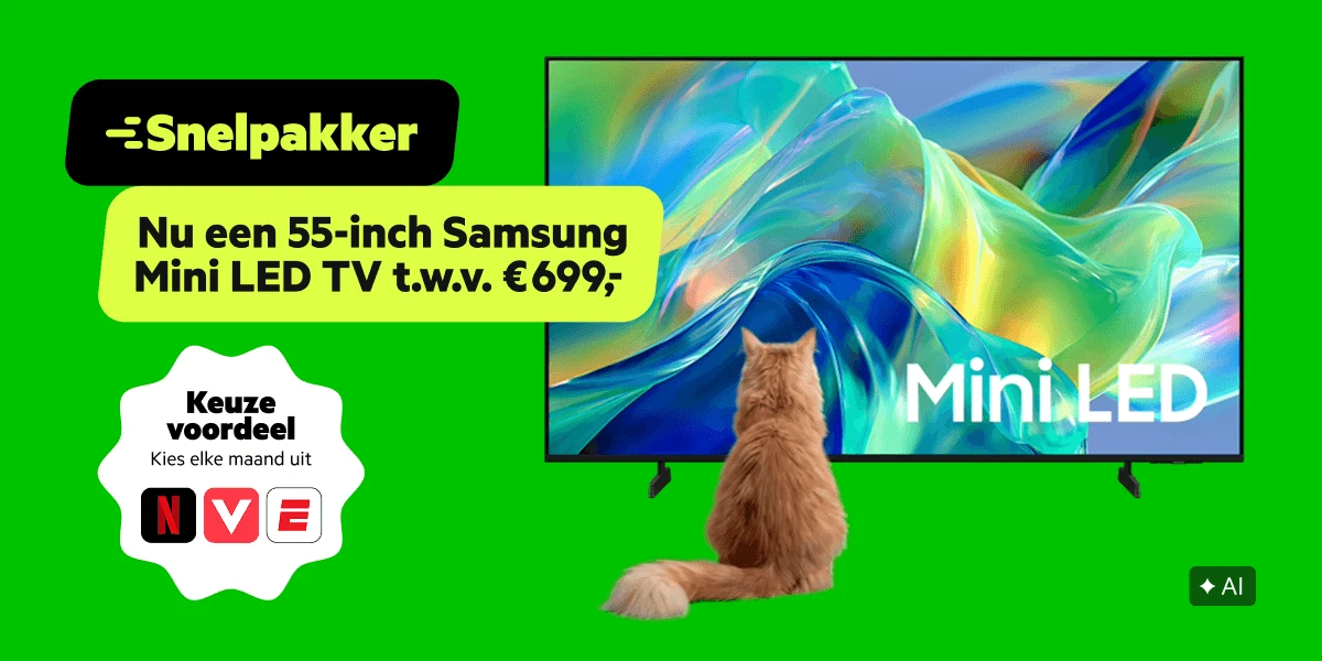 Samsung 55 inch Mini LED tv t.w.v. 699 euro welkomstcadeau bij een nieuw 2-jarig KPN internetabonnement (Snelpakker)